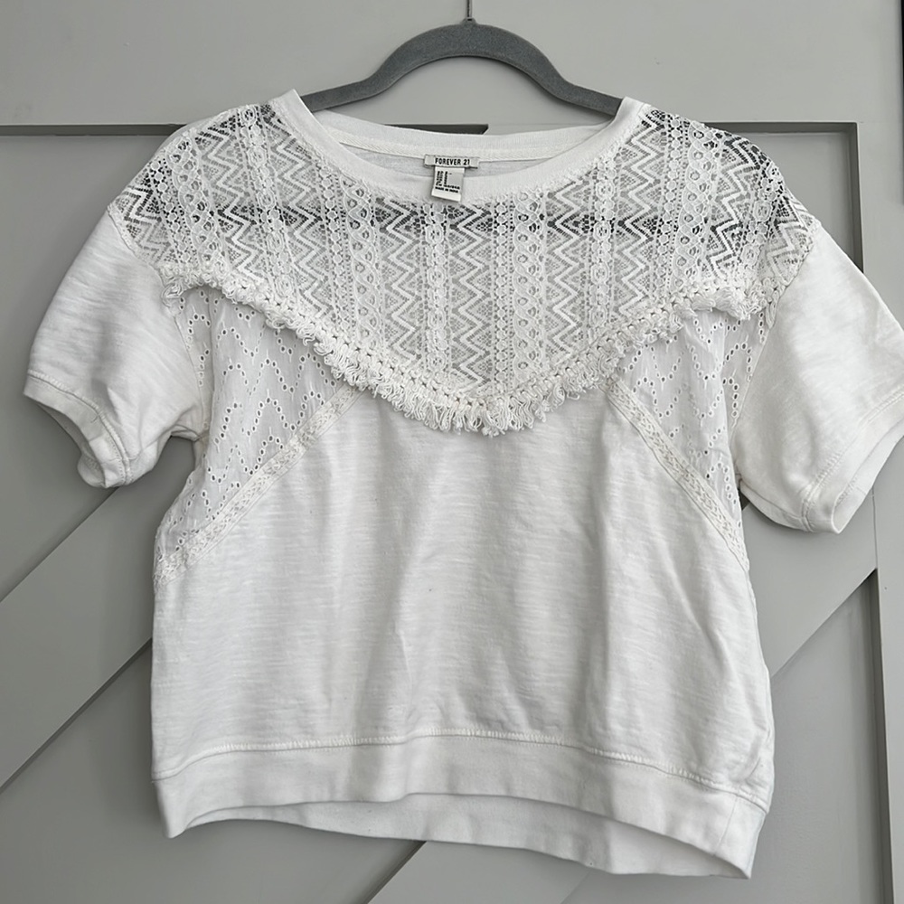 White Lace and Fringe Forever 21 Shirt